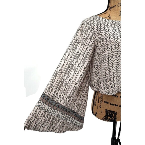 Free People Cropped Top Women Extra Small XS Bell Sleeve Ivory Black Boho - Picture 6 of 10